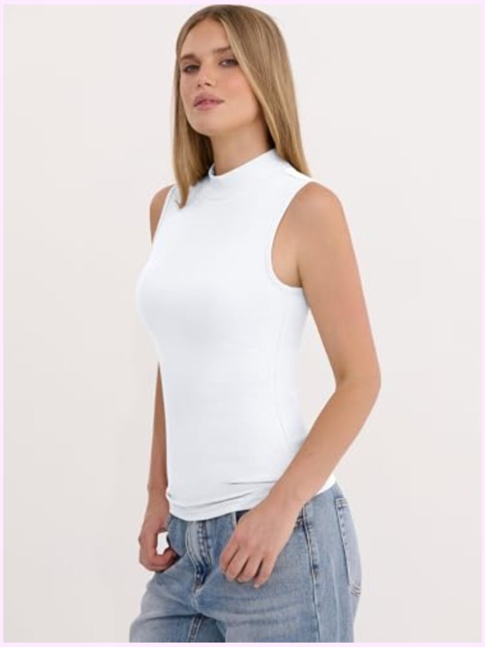 Mock Neck Tank Top Ribbed Knit Sleeveless Slim Fit Summer Basic Layer Tops - Picture 4 of 7